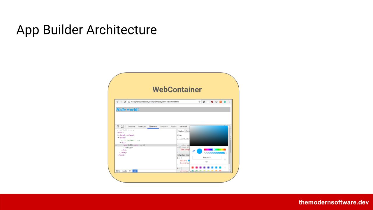 앱 제작 강의에서 소개하는 WebContainer와 브라우저 실행 환경.