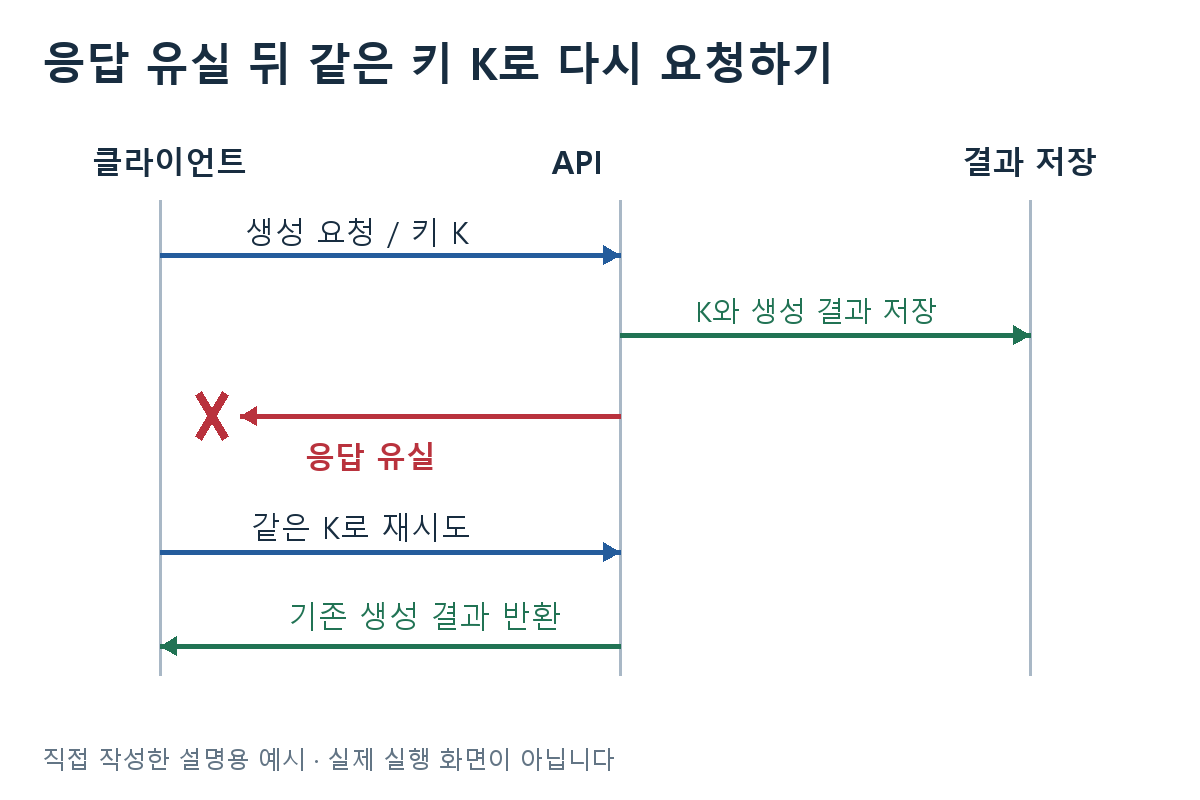 응답 유실 뒤 같은 키 K로 다시 요청하기